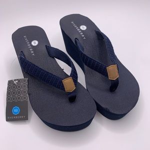 Riverberry 3.5” Wedge Platform FlipFlops Navy Blue